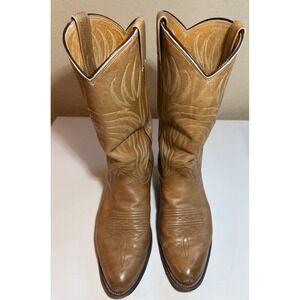 Nocona Men's 9.5 D Tan Leather Western Cowboy Boots Stitched Shaft Pull On 4701